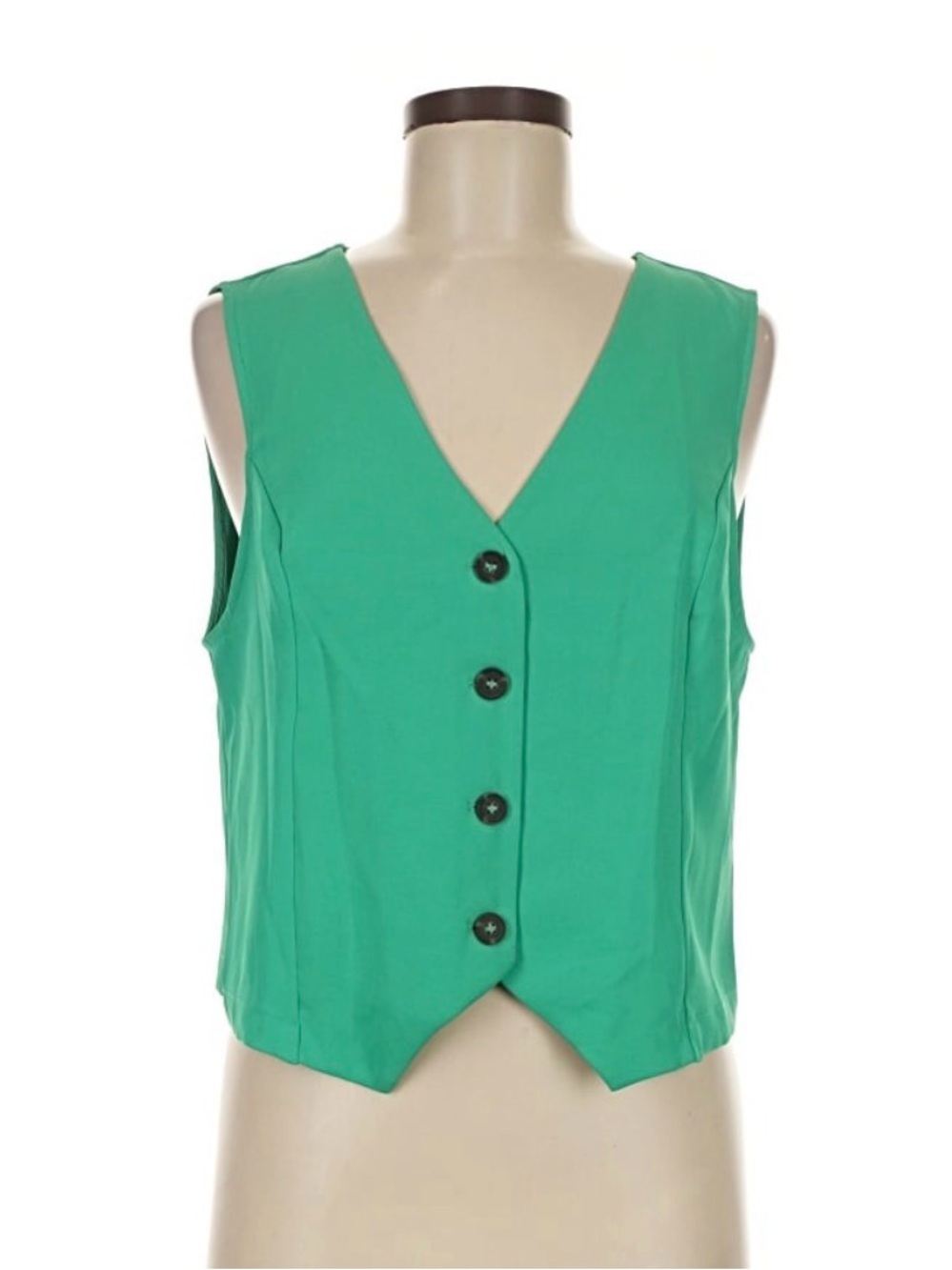 MELLODAY Emerald Green V-Neck Button Front Sleeveless Top